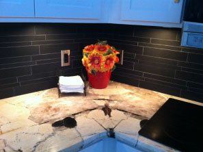 Mosaic tile backsplash ebony basalt