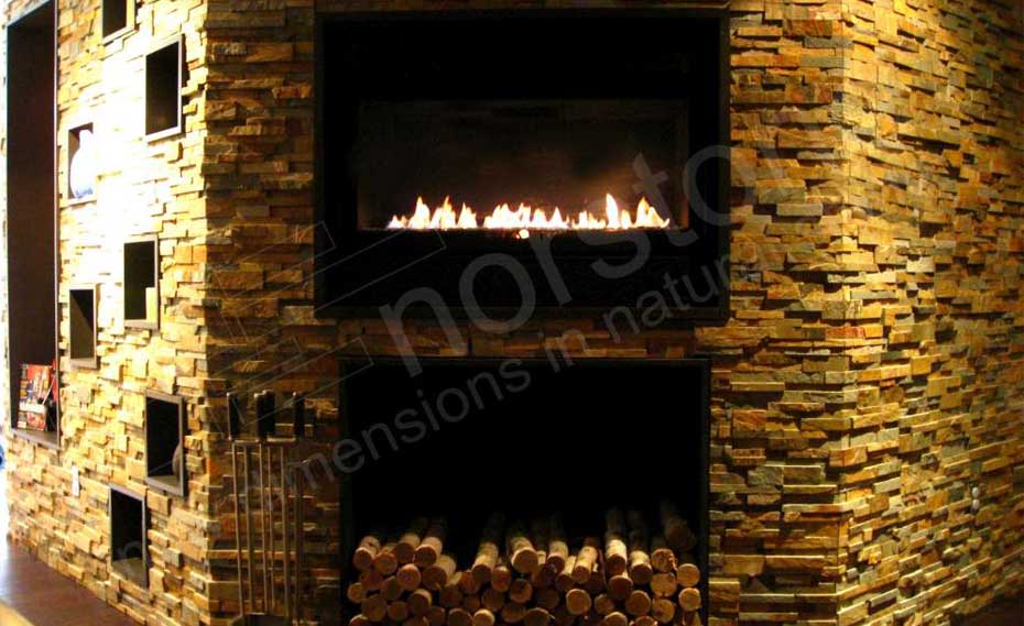 Stacked Stone Fireplace