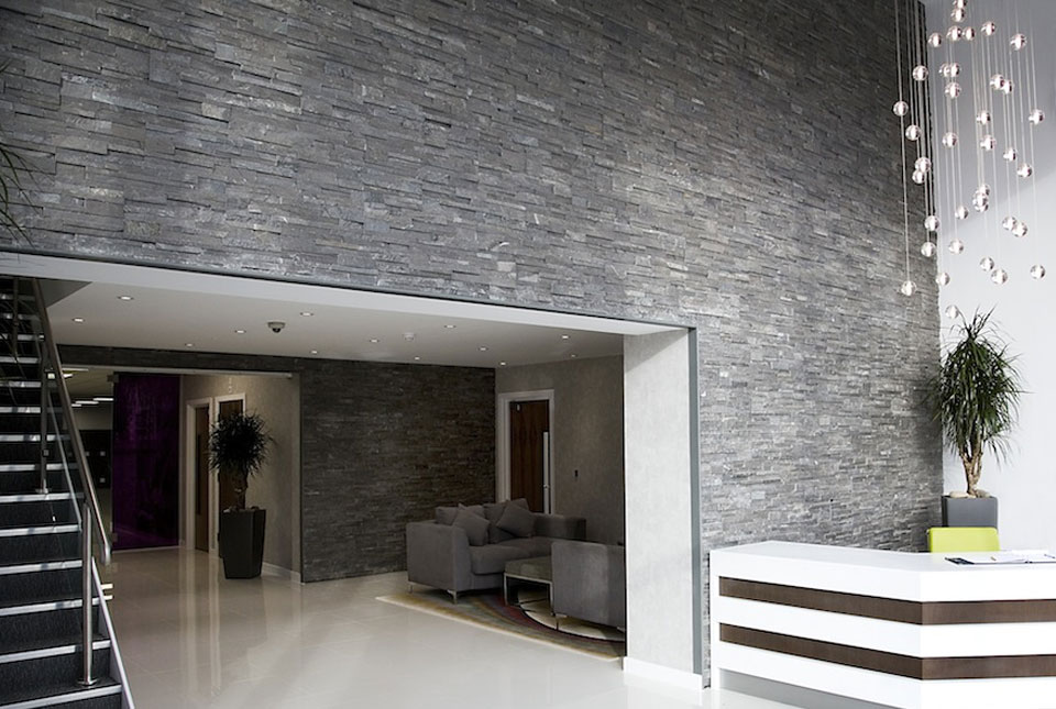 Charcoal Slim Line Interior Lobby Wall - Lightweight Stone