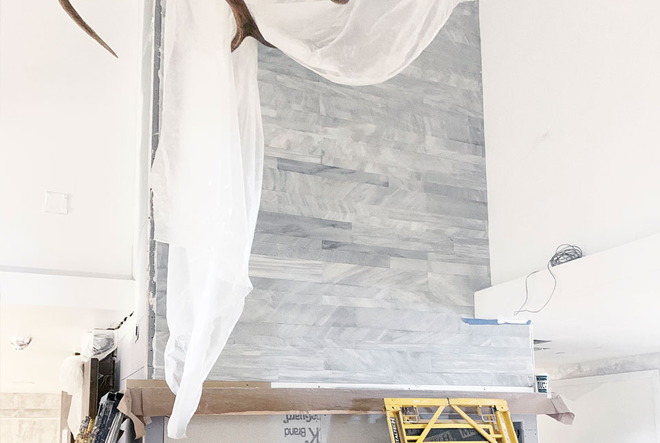 Silver Grey Quartz Planc Stone Wall in Restaurant in Vail