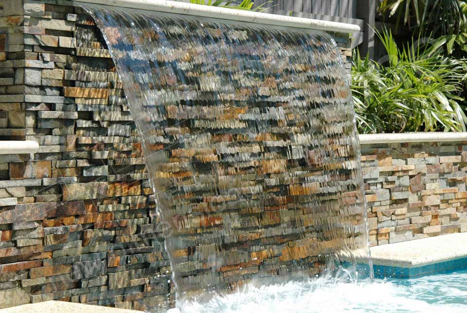 Ochre Blend Rock Panels used on a pool Water Feature