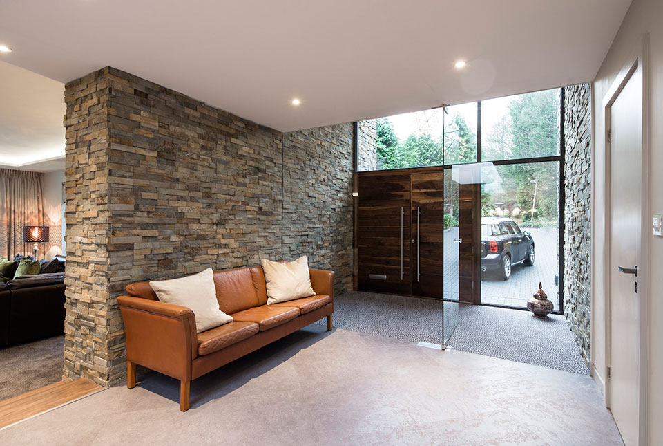 Slim Line Ochre Blend Panels on a textured Entryway Wall