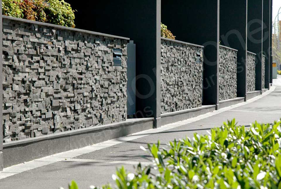 Charcoal Stacked Stone Panels used on Commercial Retaining Wall