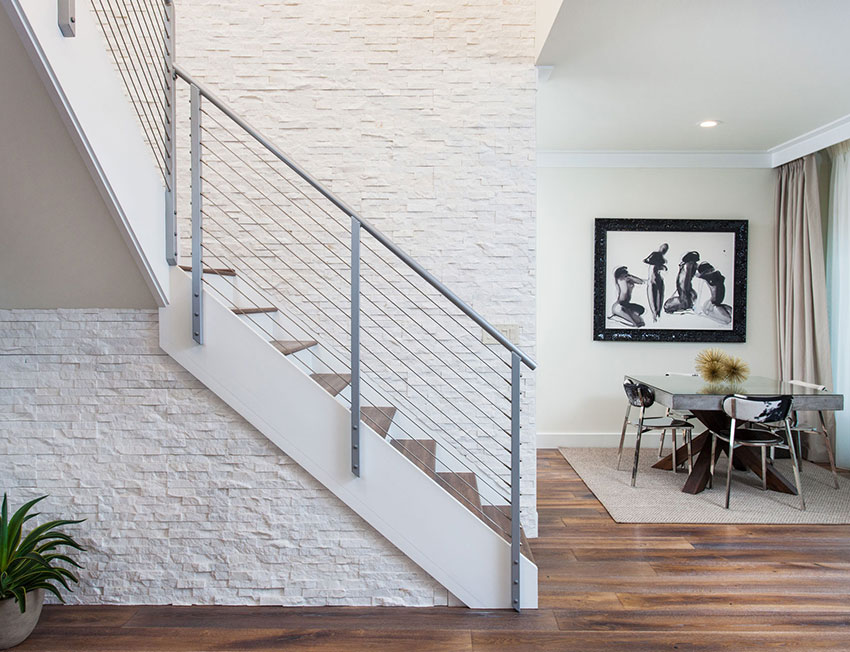 Brilliant White Quartz Natural Stone Wall Panels used on Interior Stairwell Wall