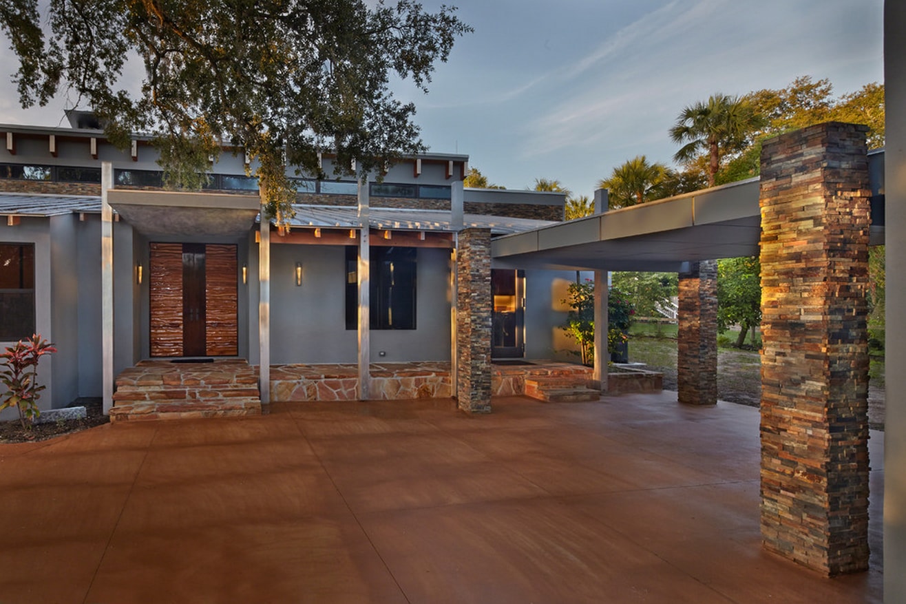 Ochre Stacked Stone on breezeway in Palm Beach