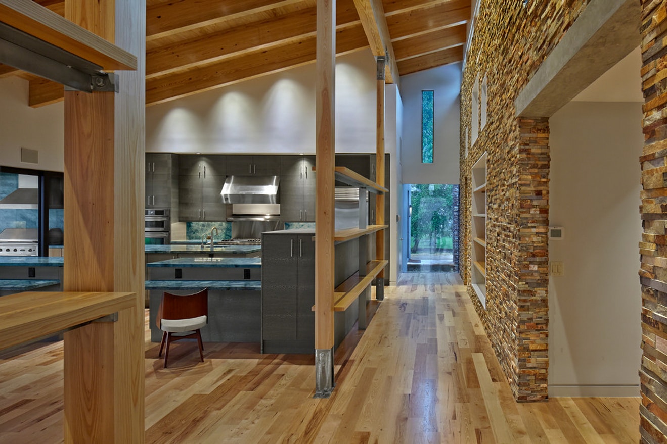 Ochre Stone Veneer Floor to Ceiling Feature Wall